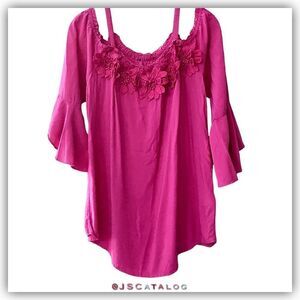 Beautiful Fuchsia Cold Shoulders Bell Sleeves Blouse - S EUC